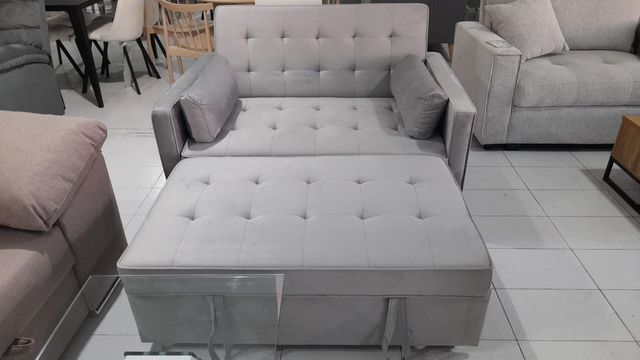 Sofá Cama Gris 2 Plazas Tela