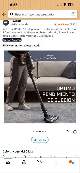 Rowenta Xpert 6.60 Aspiradora Escoba Lila