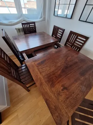 Conjunto Comedor Rústico: Mesa + 6 Sillas Madera