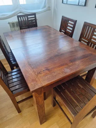 Conjunto Comedor Rústico: Mesa + 6 Sillas Madera