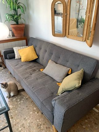 Sofá cama gris tela