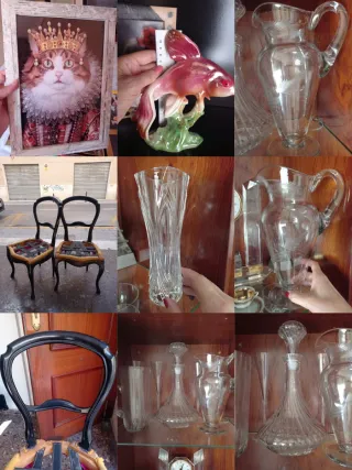 Decoración varios cristal, metal, madera