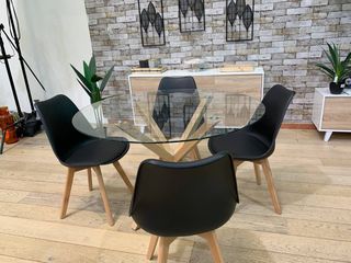 MESA REDONDA DE CRISTAL + 4 SILLAS