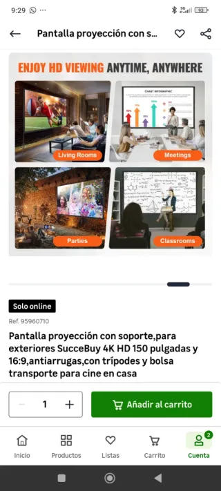 Pantalla Proyector 150 16:9 Soporte y Bolsa