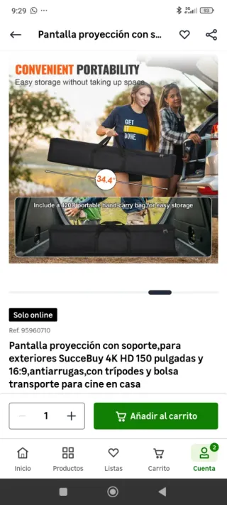 Pantalla Proyector 150 16:9 Soporte y Bolsa