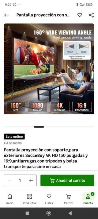 Pantalla Proyector 150 16:9 Soporte y Bolsa