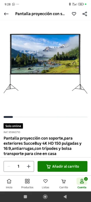 Pantalla Proyector 150 16:9 Soporte y Bolsa