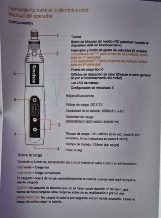 Mini amoladora inalámbrica, 70 accesorios, luz led
