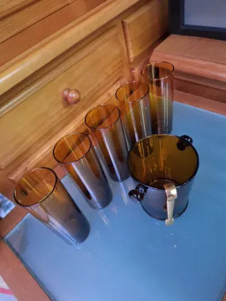 Cubiteras y vasos ámbar años 60