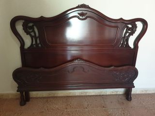 Cama matrimonio antigua madera oscura