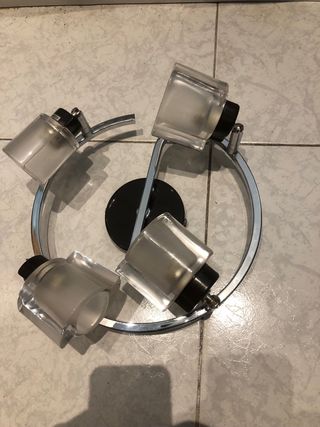 Lámpara moderna 4 focos cristal y metal