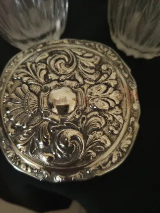 Juego tocador cristal y alpaca años 50