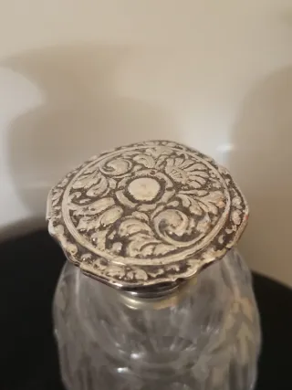 Juego tocador cristal y alpaca años 50