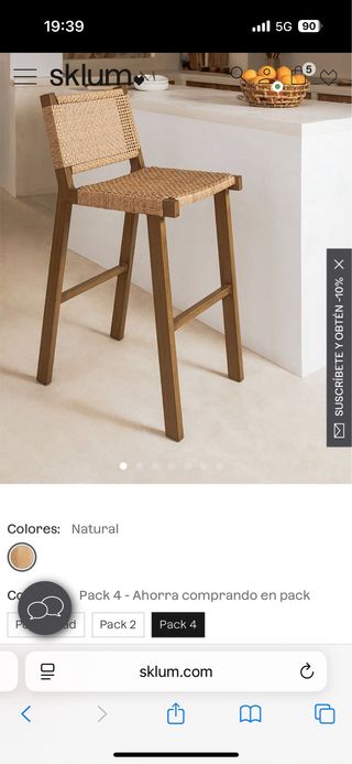 Lote 4 taburetes 75cm de mimbre sintético