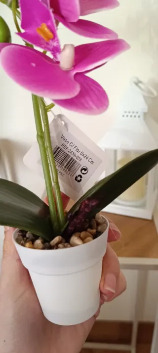 Orquídea Artificial Rosa em Vaso Branco