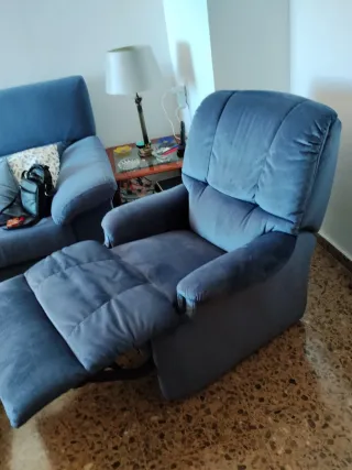 Conjunto 2 sillones reclinables tela azul