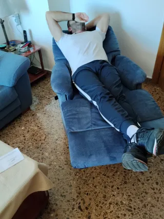 Conjunto 2 sillones reclinables tela azul