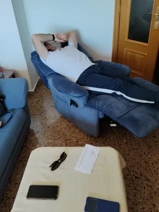 Conjunto 2 sillones reclinables tela azul