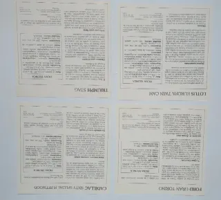 Lote de mas de 850 Fichas nuevas de Coches Vintage