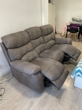 Sofá de 3 plazas gris/marrón motorizado (2plazas)