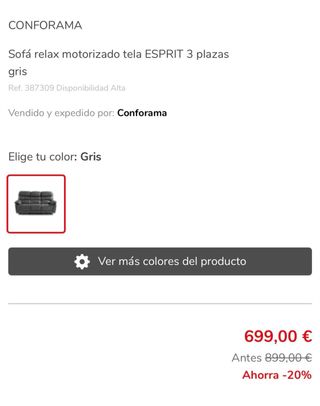 Sofá de 3 plazas gris/marrón motorizado (2plazas)