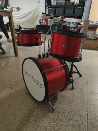 Batería infantil roja con taburete