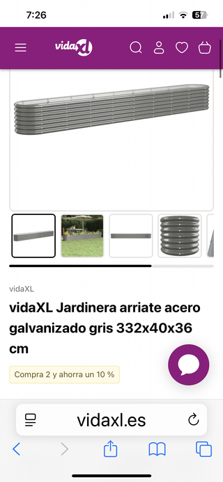 Jardinera Arriate Acero Galvanizado Gris