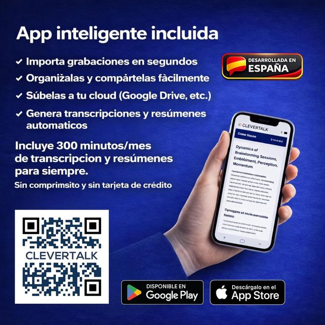 Grabadora de voz con IA, audio HD y transcripción