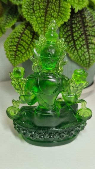 Escultura Tara Verde Artesanal Vidrio Soplado