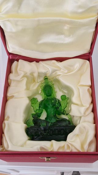 Escultura Tara Verde Artesanal Vidrio Soplado