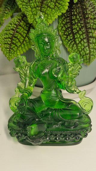 Escultura Tara Verde Artesanal Vidrio Soplado