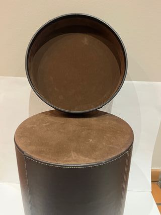 Puff redondo polipiel marrón