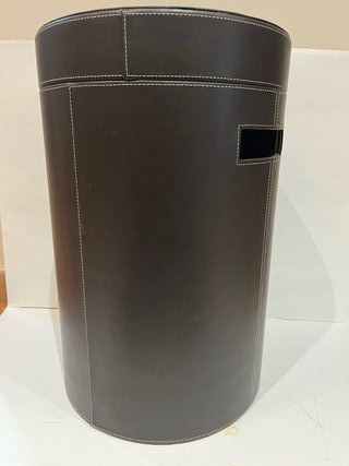 Puff redondo polipiel marrón