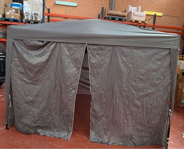 Carpa Plegable Gris con Paredes Laterales 3x3 m