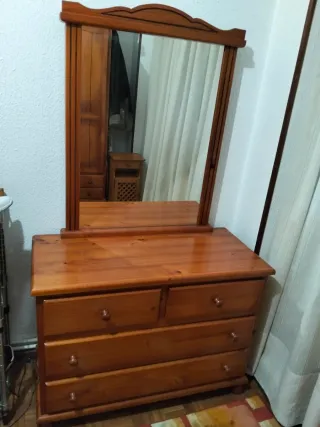 Tocador cómoda con espejo de madera