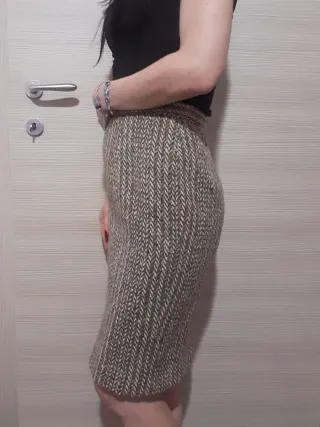 Gonna tubino vintage tweed beige/marrone