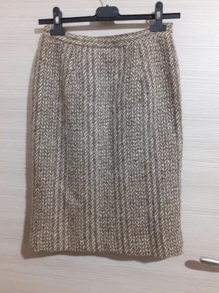 Gonna tubino vintage tweed beige/marrone