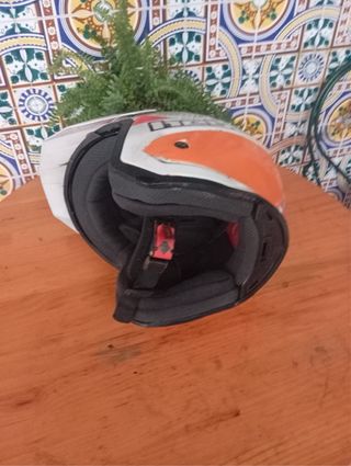 Casco Moto Blanco y Naranja
