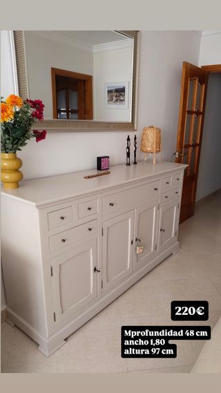 Aparador madera maciza beige/blanco