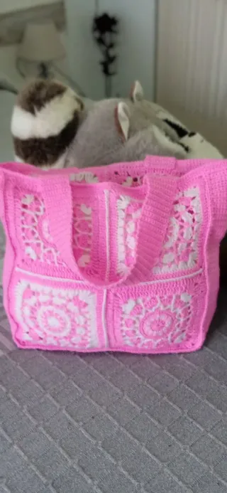 Bolso Crochet Granny Rosa Hecho a Mano