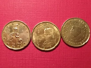 3 Monedas 20 cts: Italia, Croacia, Países Bajos
