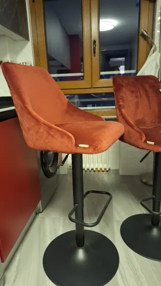 Taburete Alto Cocina Hnnhome Terciopelo color vino