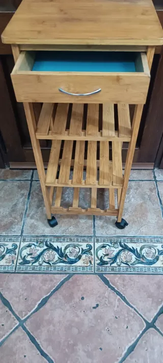 Carrito Auxiliar Bambú Cocina con Cajón