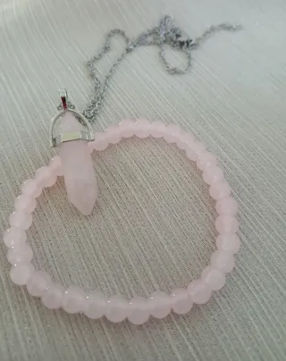 Colgante Cuarzo Rosa Hexagonal y Pulsera de cuarzo