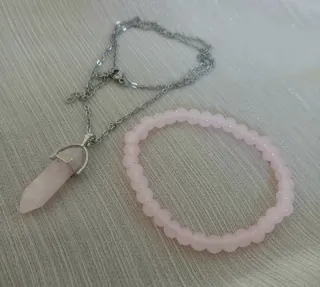 Colgante Cuarzo Rosa Hexagonal y Pulsera de cuarzo