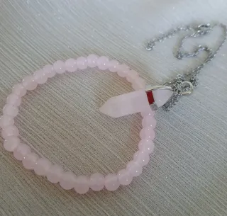 Colgante Cuarzo Rosa Hexagonal y Pulsera de cuarzo