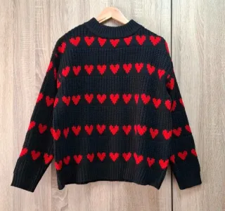 Jersey Negro Corazones Rojos Shein Talla XL