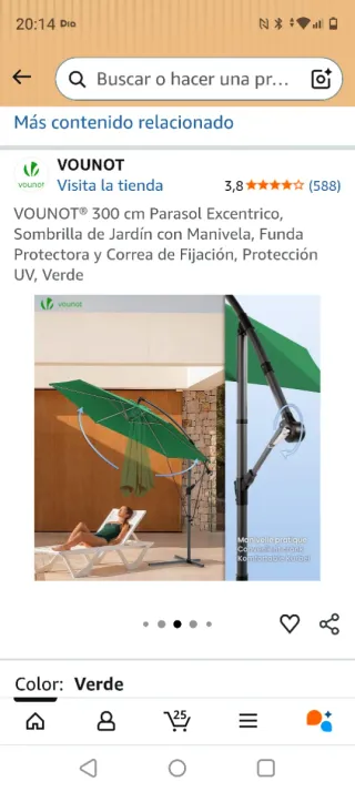 Sombrilla VOUNOT Verde 300cm