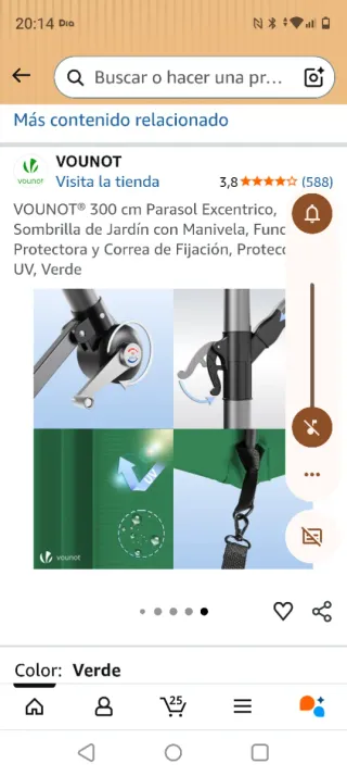 Sombrilla VOUNOT Verde 300cm