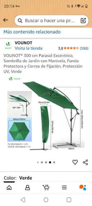 Sombrilla VOUNOT Verde 300cm